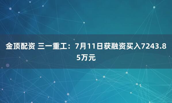 金顶配资 三一重工：7月11日获融资买入7243.85万元